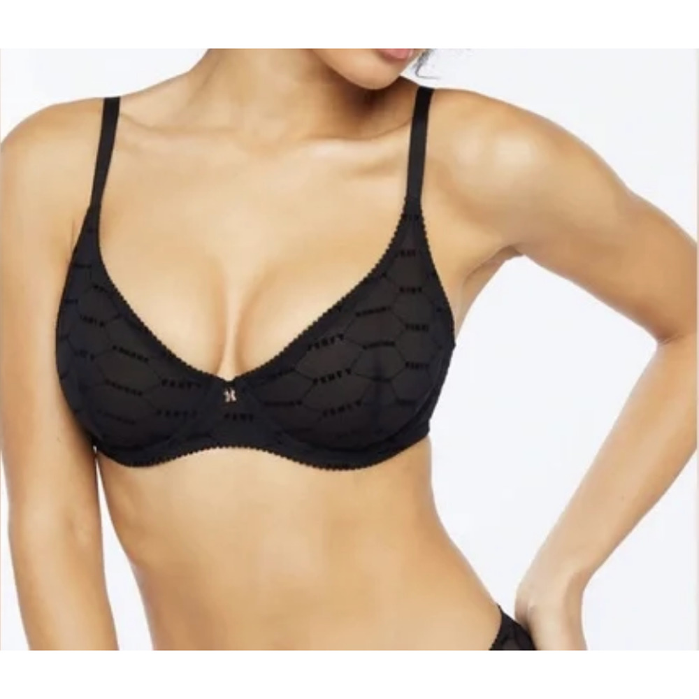 NWT Savage‎ x Fenty Flocked Logo Unlined Demi Bra Black Size 36C